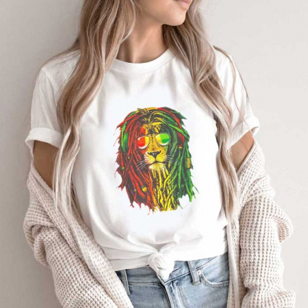 Tricouri Fashion - Tricou Dama Alb Rasta Lion