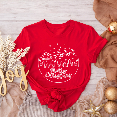 Tricouri X-mas - Tricou Dama Rosu Merry Christmas Sled