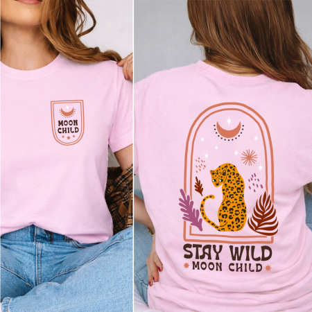 Tricouri Retro - Tricou dama roz Moon child