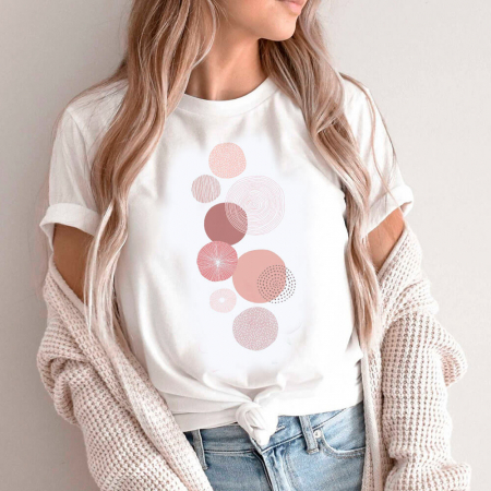 Tricouri Abstract - Tricou Dama Alb Pastel pink circles