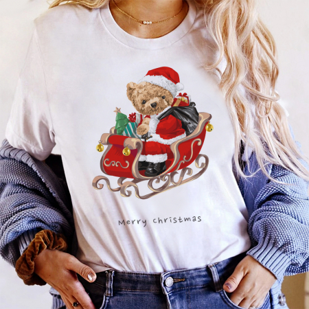 Tricouri X-mas - Tricou Dama Teddy Santa Sleigh