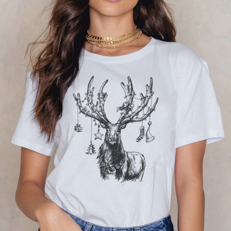 Tricouri X-mas - Tricou Dama Alb DEER