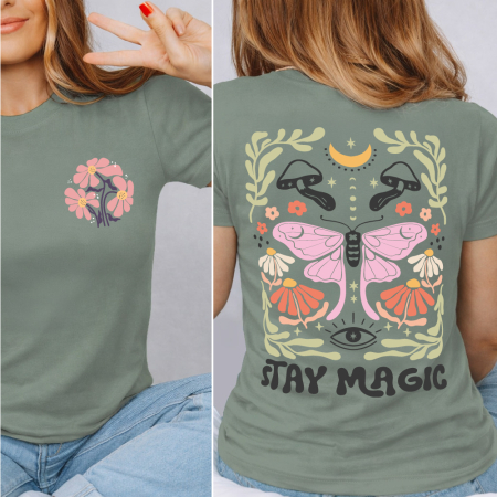 Tricouri Retro - Tricou Dama Verde Salvie Stay magic