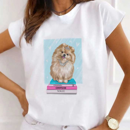 Tricouri Fashion - Tricou Dama Alb Vogue Dog