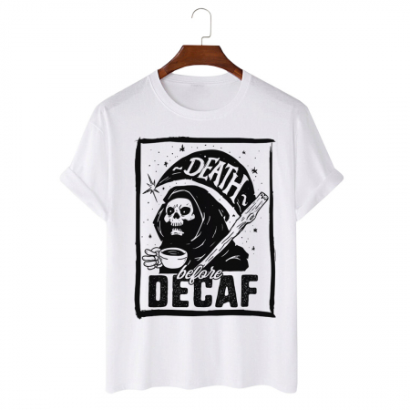 Tricouri Skull - Tricou Unisex Alb Death Before Decaf