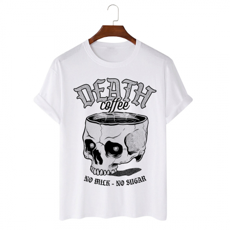 Tricouri Skull - Tricou Unisex Alb Death Coffee