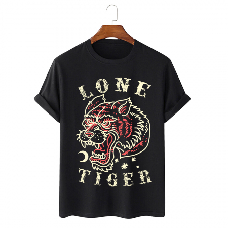 Tricouri Animale - Tricou Unisex Negru Lone Tiger