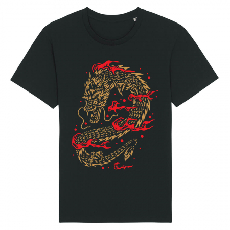 Tricouri Japoneze - Tricou Unisex Negru Fire Dragon