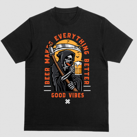 Tricouri Skull - Tricou Unisex Negru Beer Makes Everything Better