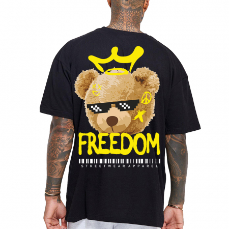 Tricouri Oversize - Tricou Negru Oversize Freedom