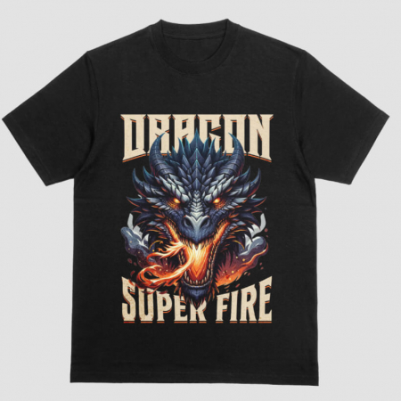 Tricouri Fantasy - Tricou Unisex Negru Dragon Super Fire