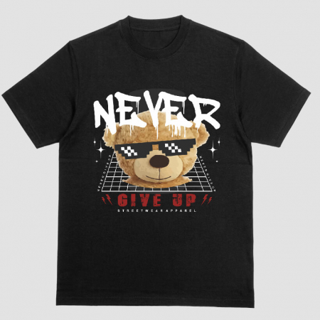 Tricouri Teddy - Tricou Unisex Negru Give Up