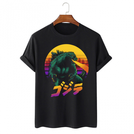 Tricouri Filme&Seriale - Tricou Unisex Negru Godzilla Retrowave