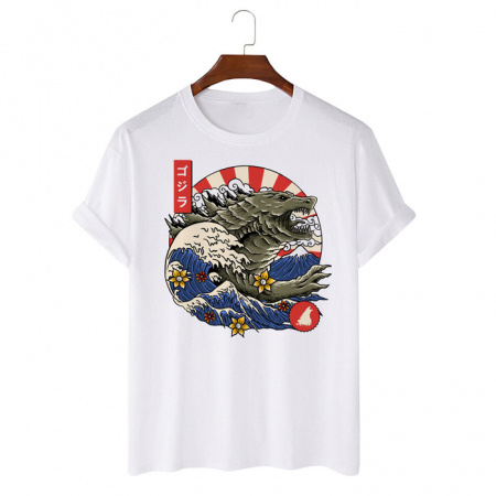Tricouri Fantasy - Tricou Unisex Alb Great Wave Monster