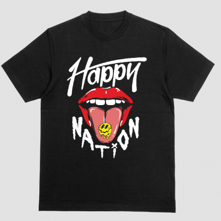 Barbati - Tricou Unisex Negru Happy Nation