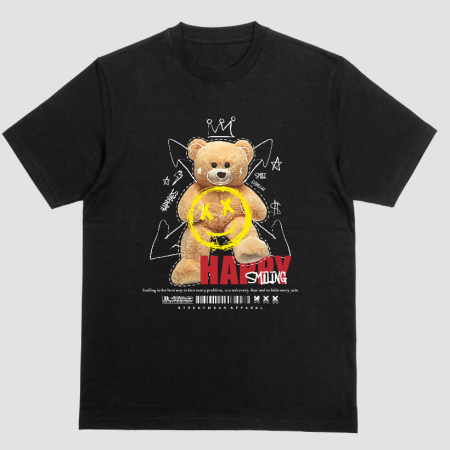 Tricouri Teddy - Tricou Unisex Negru Happy Smiling