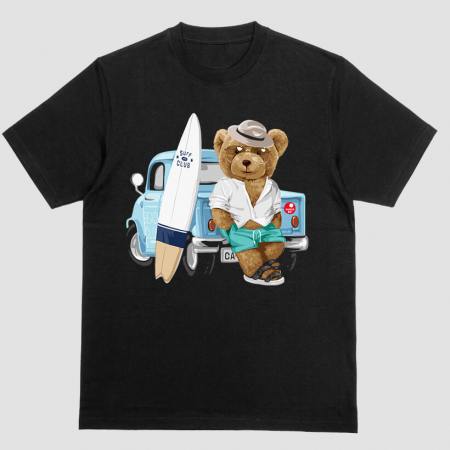 Tricouri Teddy - Tricou Unisex Negru Summer Vacation Bear