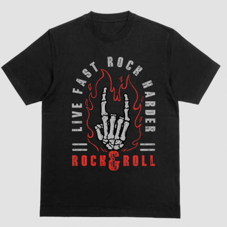 Barbati - Tricou Unisex Negru Live Fast Rock Harder