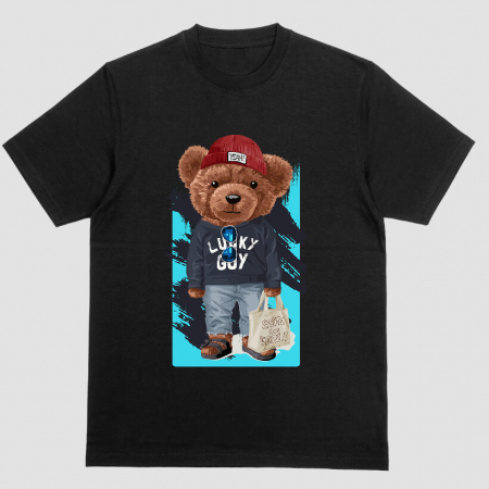 Tricouri Teddy - Tricou Unisex Negru Lucky bear