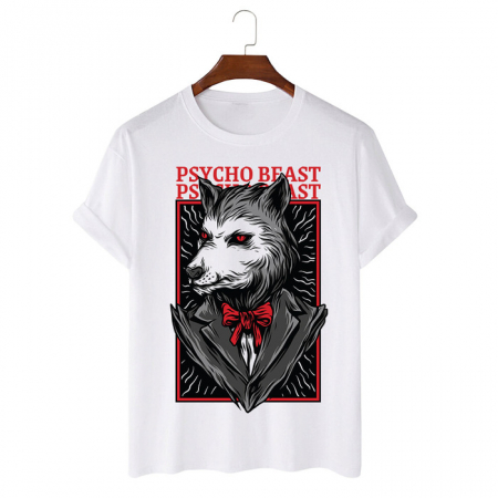 Tricouri Animale - Tricou Unisex Alb Psycho Beast