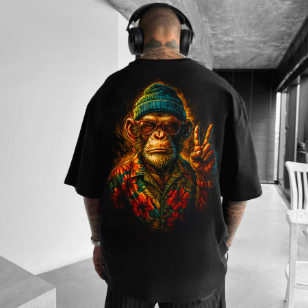 Rap/Hip-Hop - Tricou Negru Oversize Back To Monkey
