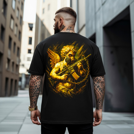Tricouri Oversize - Tricou Negru Oversize Guardian Angel