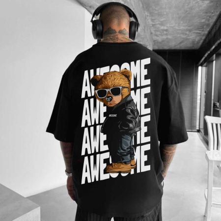 Tricouri Oversize - Tricou Negru Oversize Awesome Teddy
