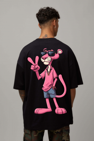 Barbati - Tricou Negru Oversize Big Pink Panther