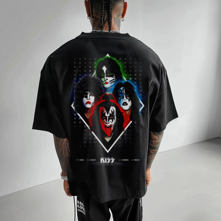 Rock - Tricou Negru Oversize Kiss Portrait