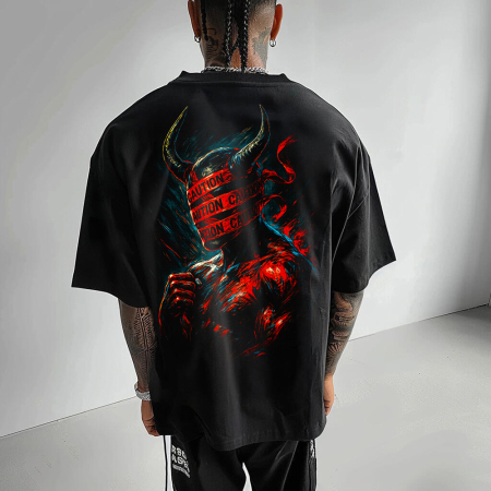Rap/Hip-Hop - Tricou Negru Oversize Caution