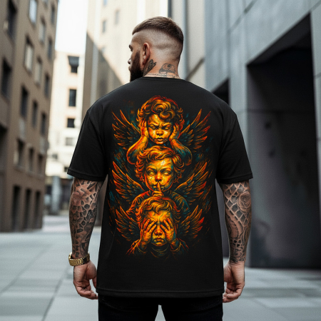 Tricouri Oversize - Tricou Negru Oversize Angel Omerta