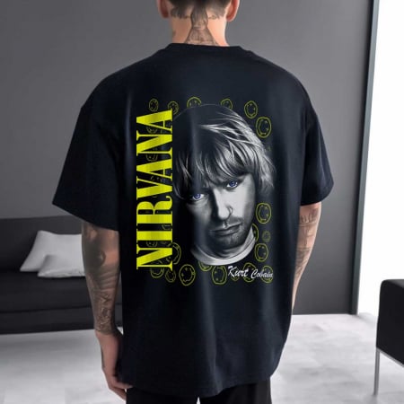 Rock - Tricou Negru Oversize Kurt Cobain