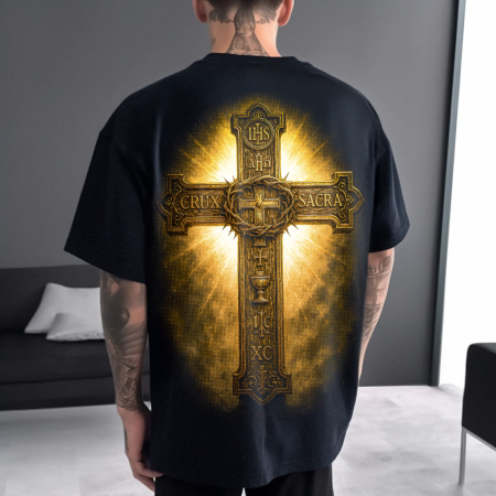 Religious - Tricou Negru Oversize Cross