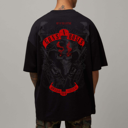 Rock - Tricou Negru Oversize Cowboy Skeleton
