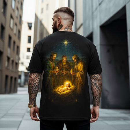 Tricouri Oversize - Tricou Negru Oversize The Adoration of the Magi