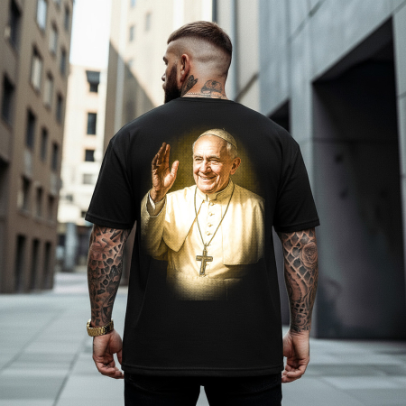 Religious - Tricou Negru Oversize Blessing Papa