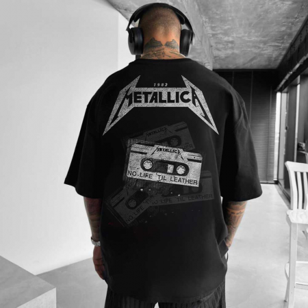 Rock - Tricou Negru Oversize No Life Til Leather