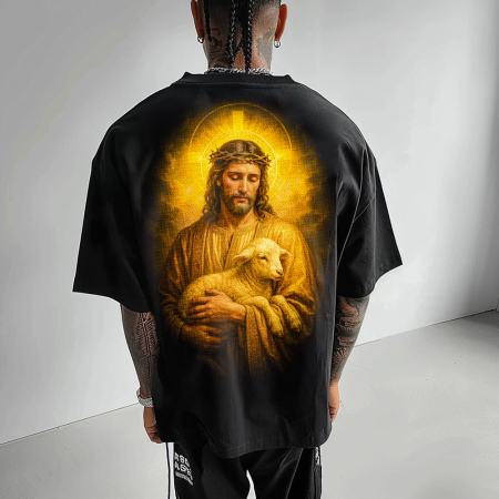 Religious - Tricou Negru Oversize Divine Shepherd