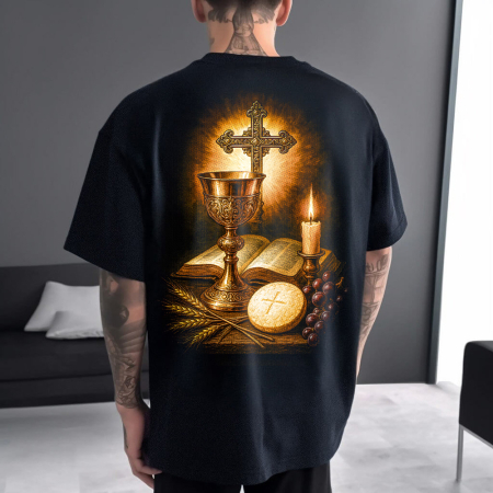 Religious - Tricou Negru Oversize Divine Eucharistic Display