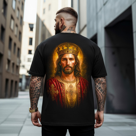 Religious - Tricou Negru Oversize Majestic Christ the King