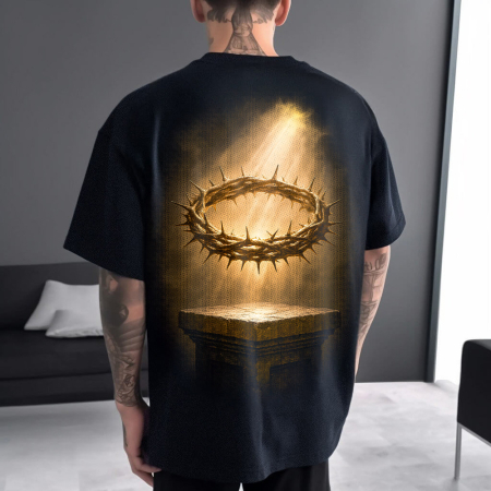 Religious - Tricou Negru Oversize Glowing Sacred Crown