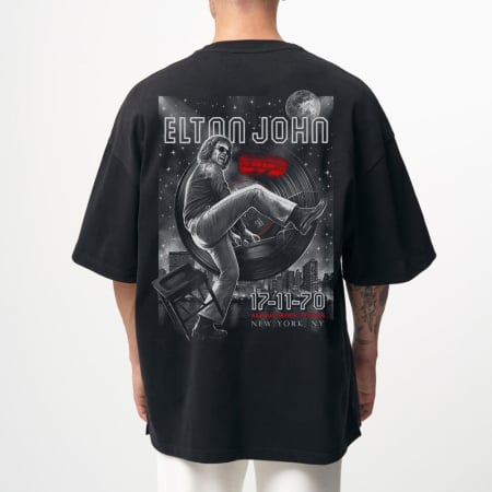 Rock - Tricou Negru Oversize Elton John On Air