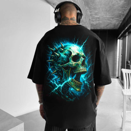 Rock - Tricou Negru Oversize Electro Skull