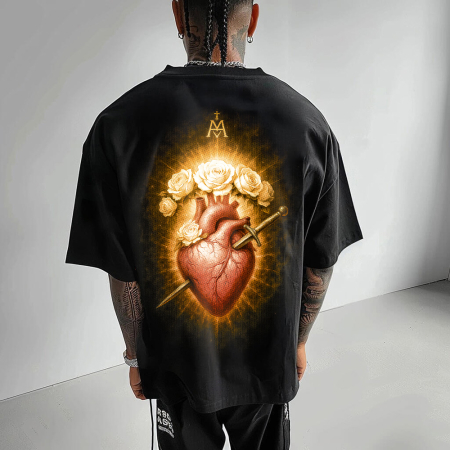 Religious - Tricou Negru Oversize Immaculate Heart Radiance