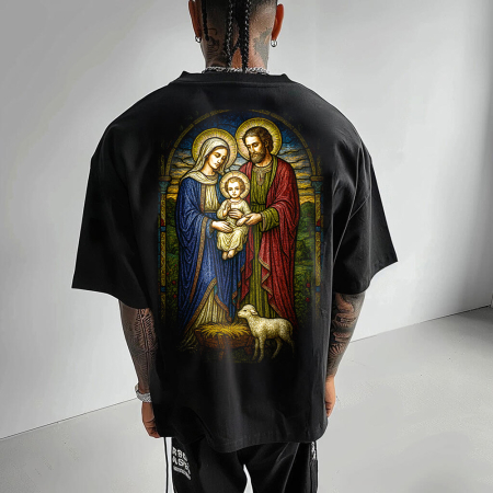 Religious - Tricou Negru Oversize Holy Family