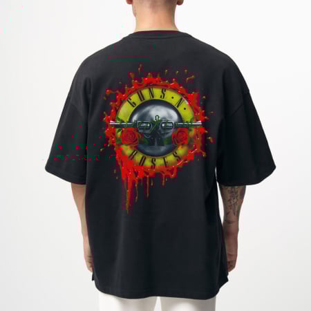 Rock - Tricou Negru Oversize Guns And Roses Splash