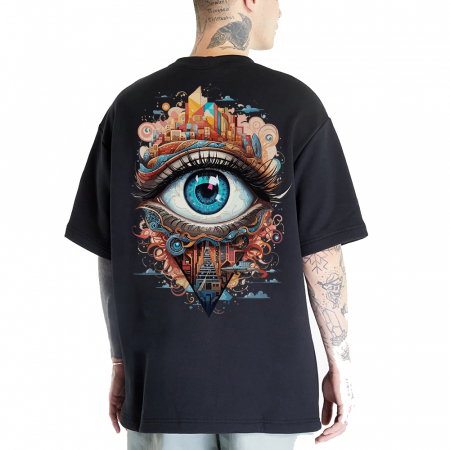 Tricouri Oversize - Tricou Negru Oversize The Eye