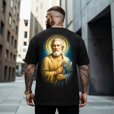 Religious - Tricou Negru Oversize Majestic Saint Matthias Portrait