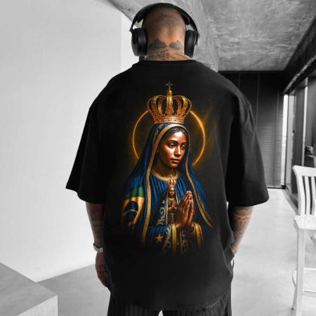 Religious - Tricou Negru Oversize Our Lady Aparecida