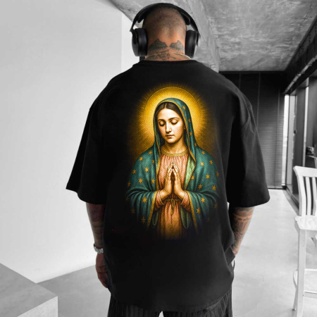 Religious - Tricou Negru Oversize Our Lady of Guadalupe
